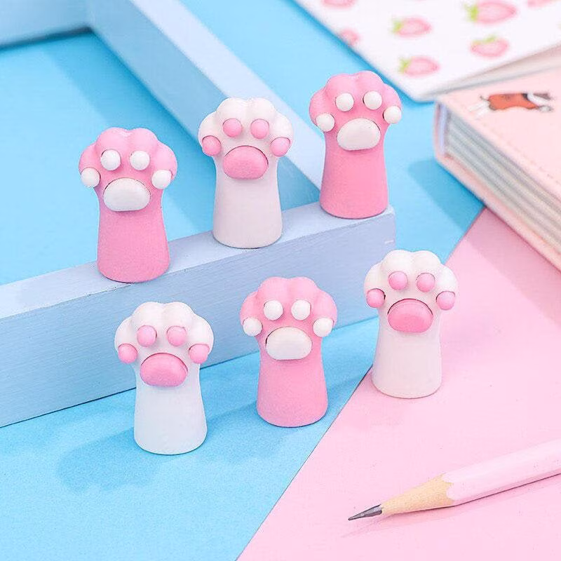 Cat Paw Print Erasers - Pink, White, Cute Prints, Paw, Erasers, Pencil Eraser, Stationary, Stationery