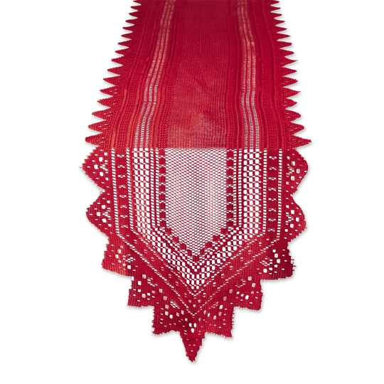 72" Red Nordic Lace Christmas Table Runner