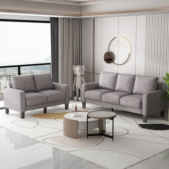 Modern Style Fabric Living Room Furniture Sofa Set, Loveseat and 3-Seat Sofa with Sturdy Structure and Comfortable Support