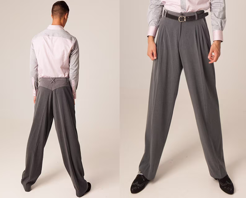 Social Dancing Men's Outfit, Men's Argentine Tango Pants, Ballroom Show Light Grey Evening Trousers, Latin Performance Pants