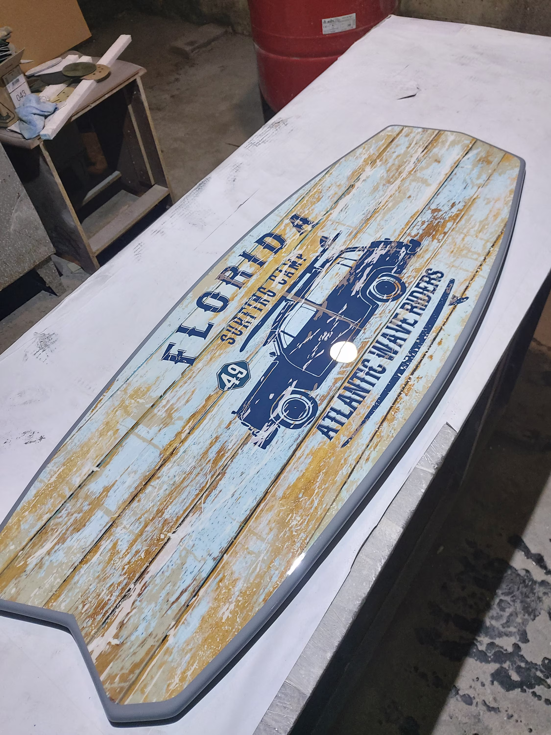 Surfboard Table, Surfing Camp California, Gift, Bar Decor, Beach Art Decor