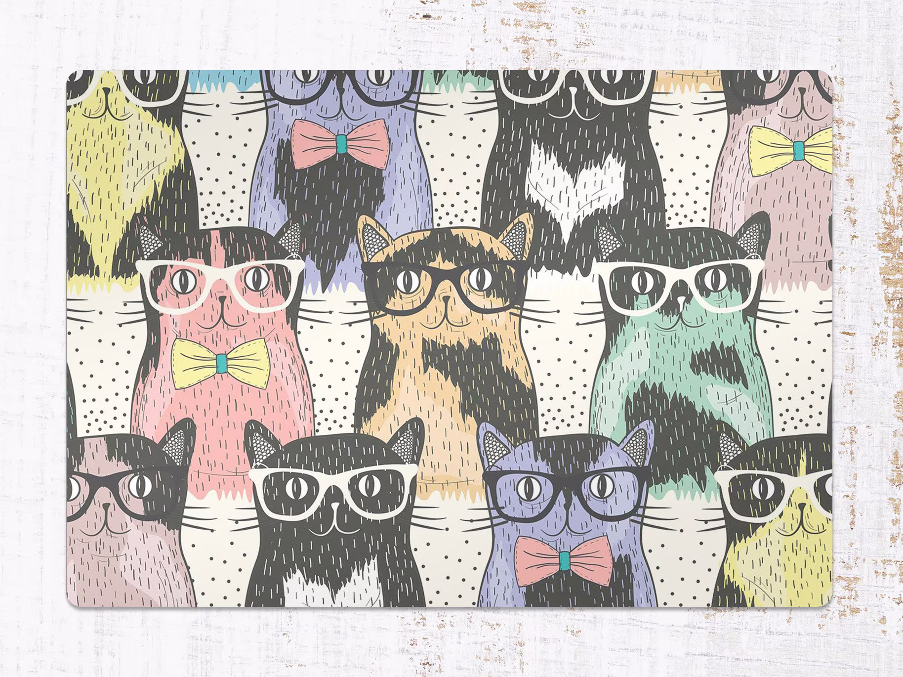 Colorful Cats Chair Mat, Black Vinyl Floor Orange Protective Animals Splat Pvc Flooring, Gift Idea, Splash Mat