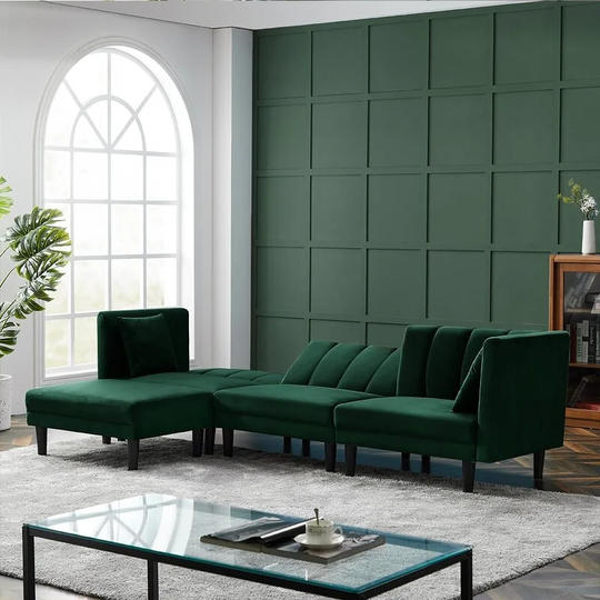 106" Velvet Tuxedo Arm Sofa Bed