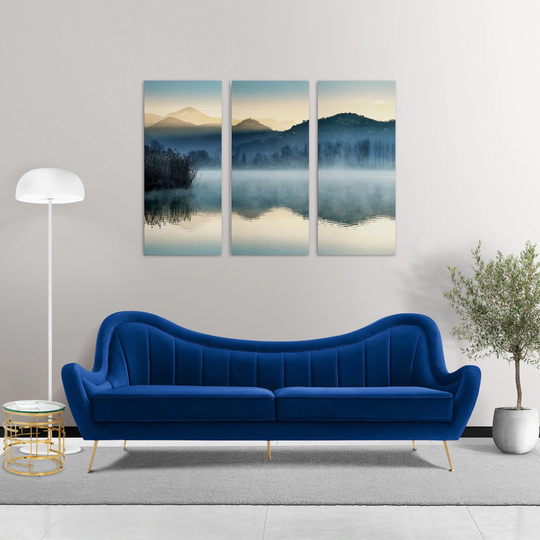 Tulsa Modern Blue Velvet Upholstered Sofa with Gold Metal Legs