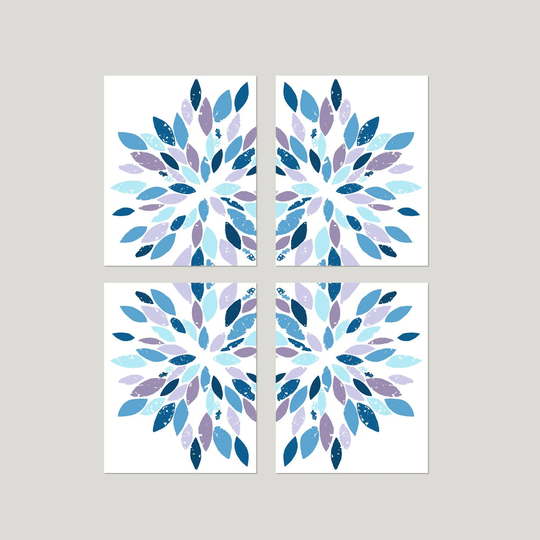 Kaleidoscope Wall Art, Colorful Art Prints, Flower Petal Tween Girl Room Decor, Teen Bedroom Set Of 4 Floral Prints Or Canvas