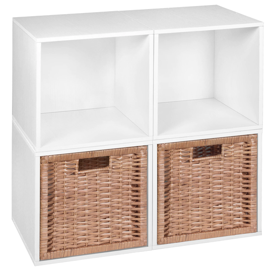 Noble Connect Storage Set - 4 Cubes and 2 Wicker Baskets- White Wood Grain/Natural