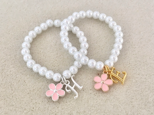 Silver White Flower Girl Bracelet Gift Idea Toddler Jewelry Pearl Little
