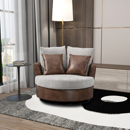 42.2"W Round 360 Degree Swivel Accent Barrel Chair with 4 Pillows