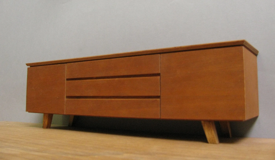 Wooden Sideboard/Credenza 16 Scale, Collectible Dollhouse Miniature Furniture, Mid Century Modern Design, Handmade, Vintage