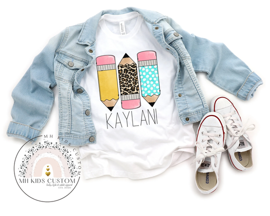 Personalized Back To School Shirt, First Day Of To Name Girl Custom Shirt, Cute Pencil Shirt