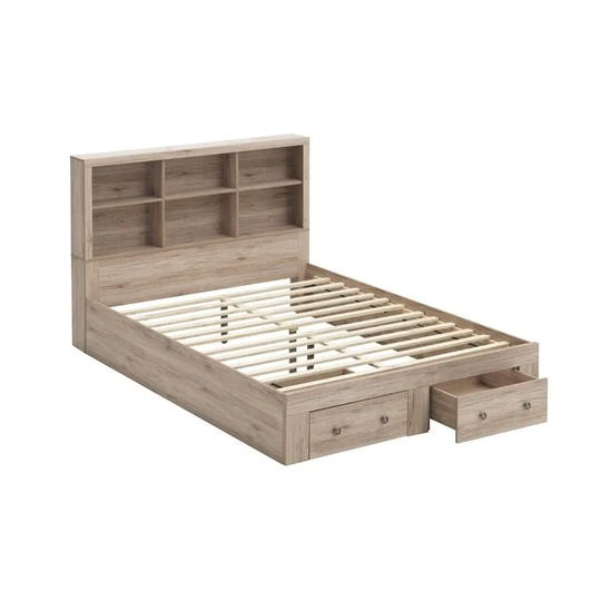 King/Queen Size Rustic Oak FarmHouse Low Profile 2 Drawer Storage Platform Bed
