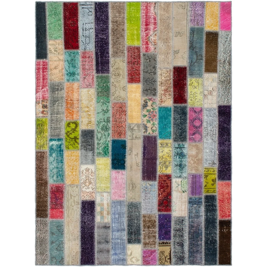 Hand-knotted Color Patchwork Multi Color Wool Rug - 5'10 x 8'1