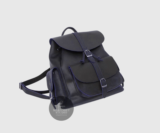 Full Grain Leather Knapsack Rucksack, Leather Women's Black Purse, Shoulder Bag, Crossbody Handbag, Office Bag