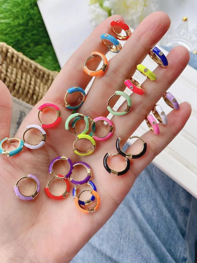 5 -10Pairs, Round Hoop, Colorful Gold Color Mini Enamel Hoop Earrings, Dainty Minimalist Hoops, Gift For Her