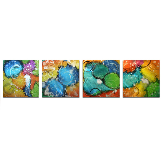 Colorful Abstract Art "Sunny Days' - Rainbow Colored Funky Metal Wall Yellow, Blue, Green, Orange Artwork