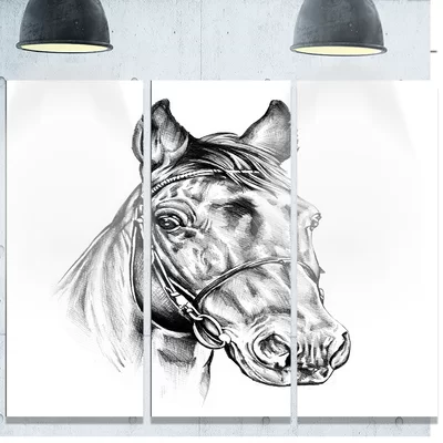 'Freehand Horse Head Pencil Drawing' 3 Piece Graphic Art on Metal Set