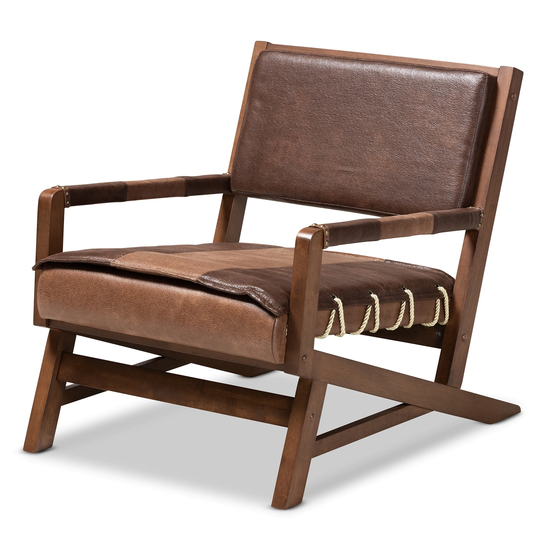 Rustic Brown Faux Leather Lounge Chair