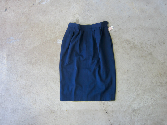 Vintage 80S Ysl Skirt | Navy Blue Wool Pencil High Waist Pocket - Deadstock Cj