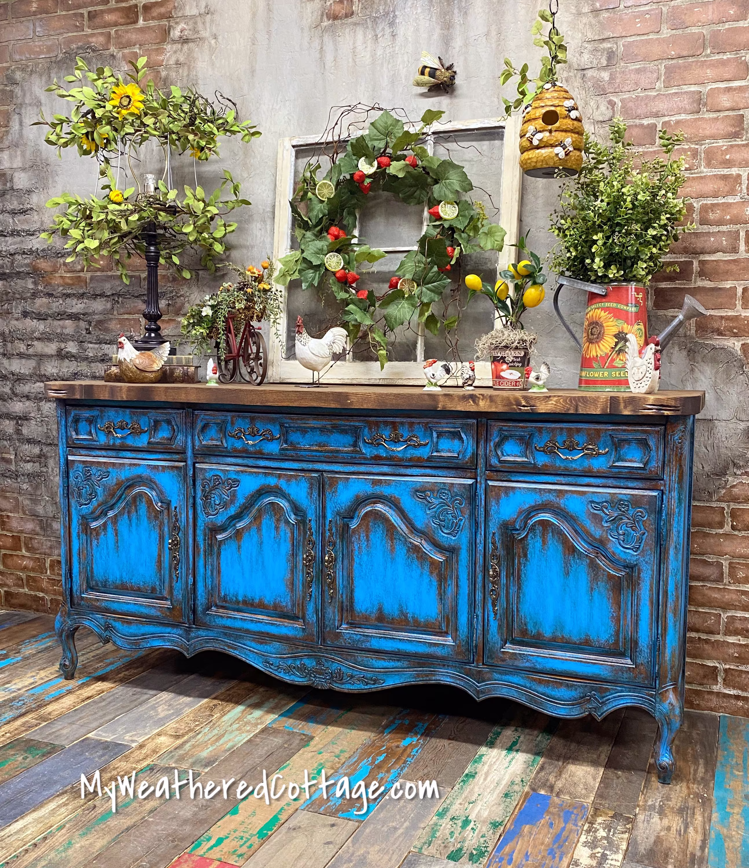 Sold Blue Rustic Farmhouse Buffet Boho Sideboard Painted Furniture Media Console Dressers Kitchen Island Bathroom Vanity