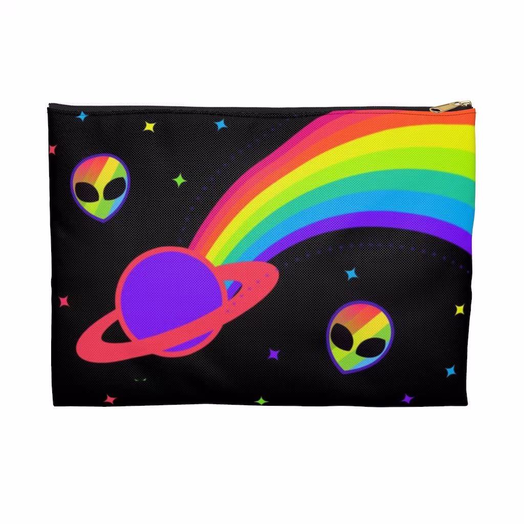 Spacey Rainbows Flat Pouch, Pencil Case, Cosmetic Bag