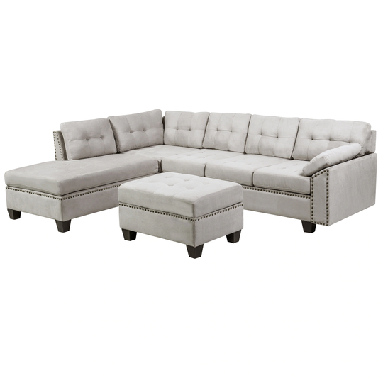 Sectional Sofa Set with Chaise Lounge and Storage Ottoman