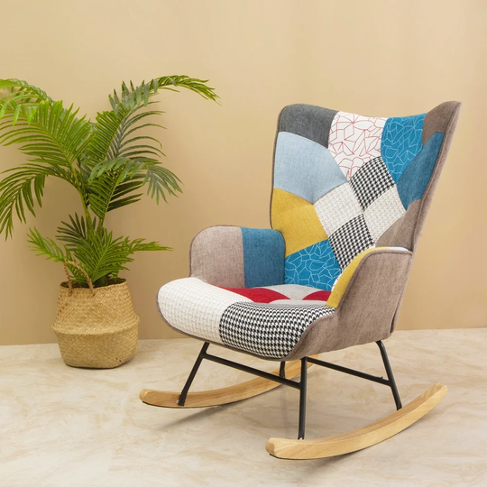 Rocking Chair, Mid Century Fabric Rocker Chair with Wood Legs