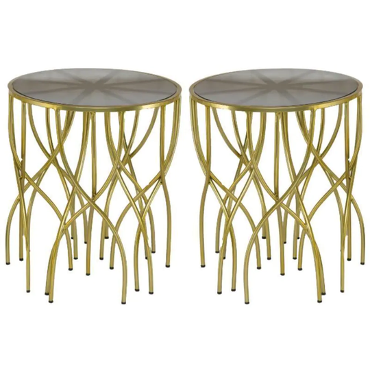 Round Octopus End Table in Gold and Clear Glass - Set of 2 - 54 x 84