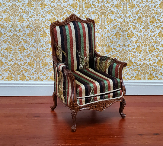 Jbm Dollhouse Chair Victorian Style Striped Neutral Fabric 112 Scale Miniature Furniture