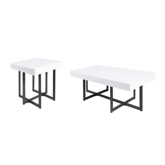 DH BASIC White High Gloss 2-Piece Storage Coffee Table Set by Denhour