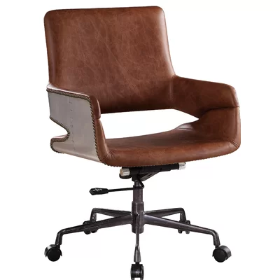 Faux Leather Upholstered Wooden Office Chair With Lift Mechanism,Brown
