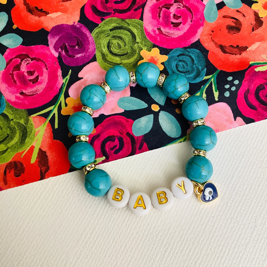Turquoise Baby Bracelet Gemstone Beaded Boy Girl Toddler Little Kids Jewelry Gift Idea For Babies Natural Stone Kid
