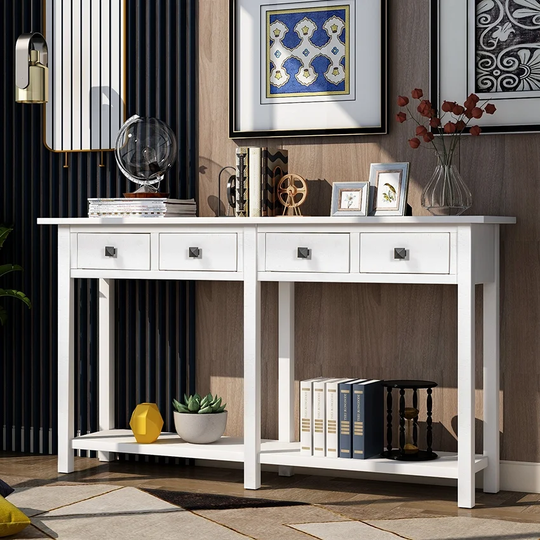 Moda Rustic Brushed Texture Entryway Table Console Table Drawer Bottom Shelf