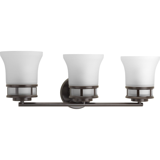 Cascadia Collection 3-Light Antique Bronze Etched Glass Coastal Bath Vanity Light
