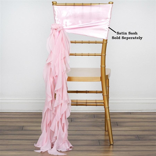 Blush Curly Chiffon Chair Sash Bows Ties Wedding Decorations