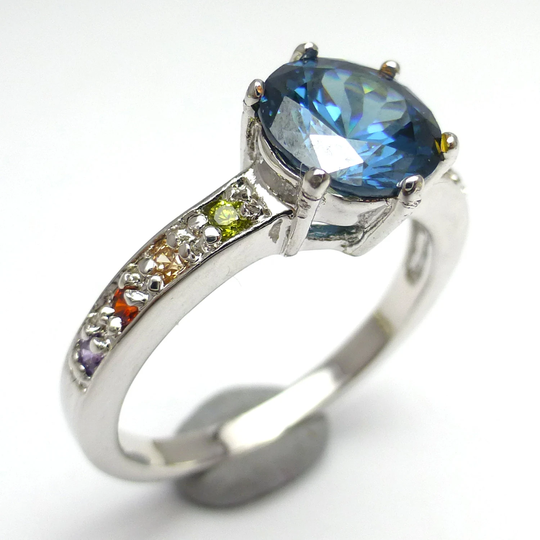 Color Change Lab Zirconia Ring Size 9 Blue Sapphire To Emerald Green Brilliant Cut With Tourmaline Side Stones Handmade Lisajoy Sachs