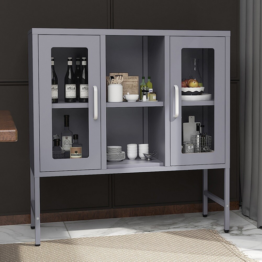 Metal Storage Cabinet with Tempered Glass Door, Display Cabinet