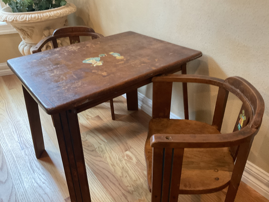Antique Folk Art Play Set. Dutch Kids Table & Chairs