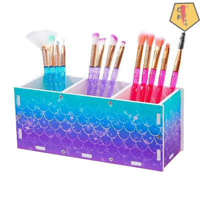 Makeup Brush Holder Pencil Holder Organizer, 3 Slots Cosmetic Brush Pencil Stationery Storage Organizer