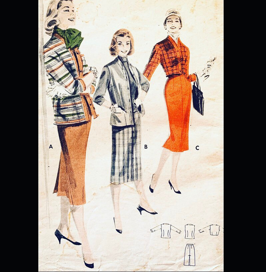 Vintage Skirt Pattern, Pencil Cropped Jacket Sewing Sleeveless 50S Butterick 7900 B32