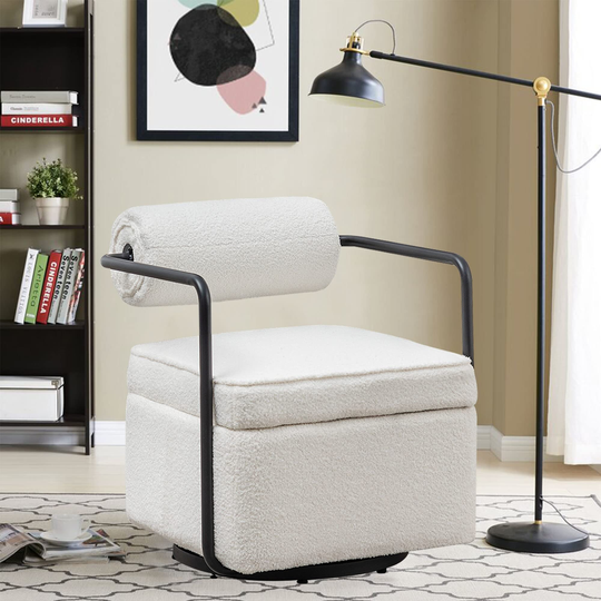 Swivel Accent Chair Living Room Chairs with Storage, Modern Sherpa Arm Club Chair Couch, Mid Century Single Sofa