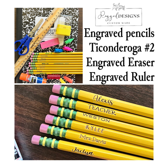 Engraved Pencils With Name Ticonderoga #2 Personalized Pencils Erasers & Wooden Rollers. Personalized Back To School