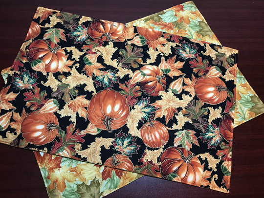 Reversible Pumpkin Harvest Table Placemats Autumn Or Fall Leaves Sunflowers & Scarecrow Double Sided Dining Accent Set Of 6
