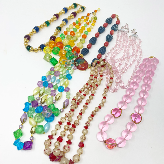 606 Collection Of Seven Colorful Vintage Lucite & Plastic Necklaces