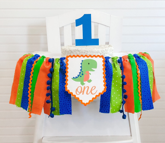 Dinosaur 1st Birthday High Chair Banner, Cake Smash Wall Dino Party