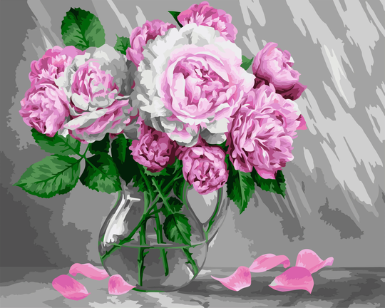 Paint By Numbers Kit Pink Peonies B127 19.69 X 15.75 in Diy Acrylic Painting USA Shipping Handmade Gift