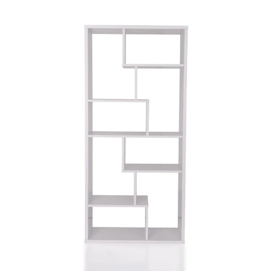 Wooden Bookcase with 6 Wooden Shelves in White Finish