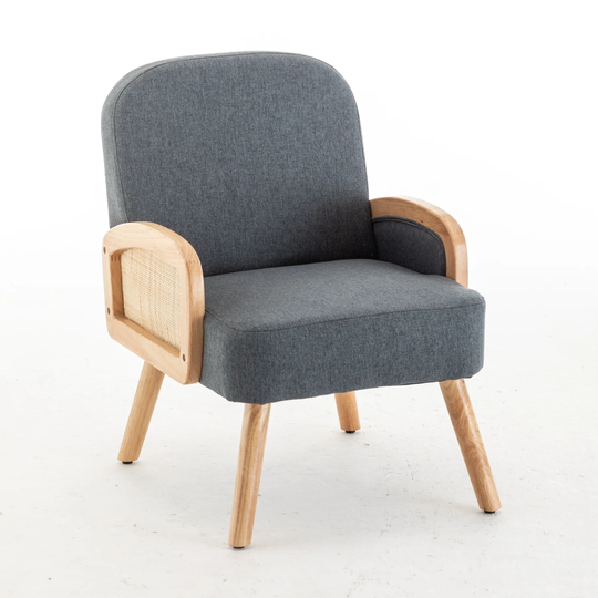 Mid Century Wooden Modern Reading Chair, Upholstered Fabric Arm Chair for Living Room Bedroom