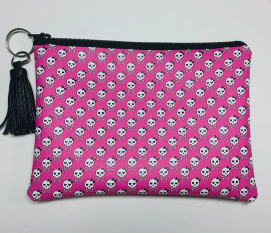 Bow Skulls, Goth, Zipper Bag, Pouch, Planner Pen Pocket, Cosmetic Bag, Toiletry Pencil Case