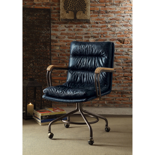 ACME Harith Executive Office Chair, Vintage Blue Top Grain Leather