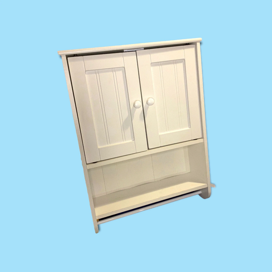 Vintage White Wooden Shelf Cabinet